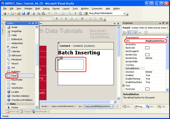 Sleep een paneel van de gereedschapskist naar de ontwerper