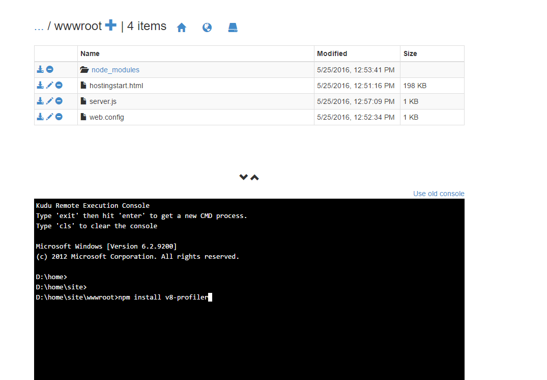 Schermopname van uw site/wwwroot-map en opdrachtprompt.