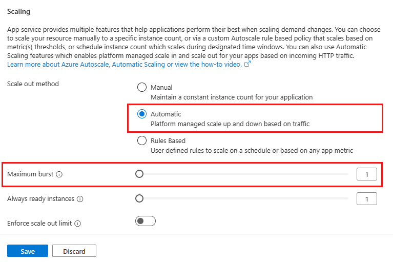 Automatisch schalen in Azure Portal