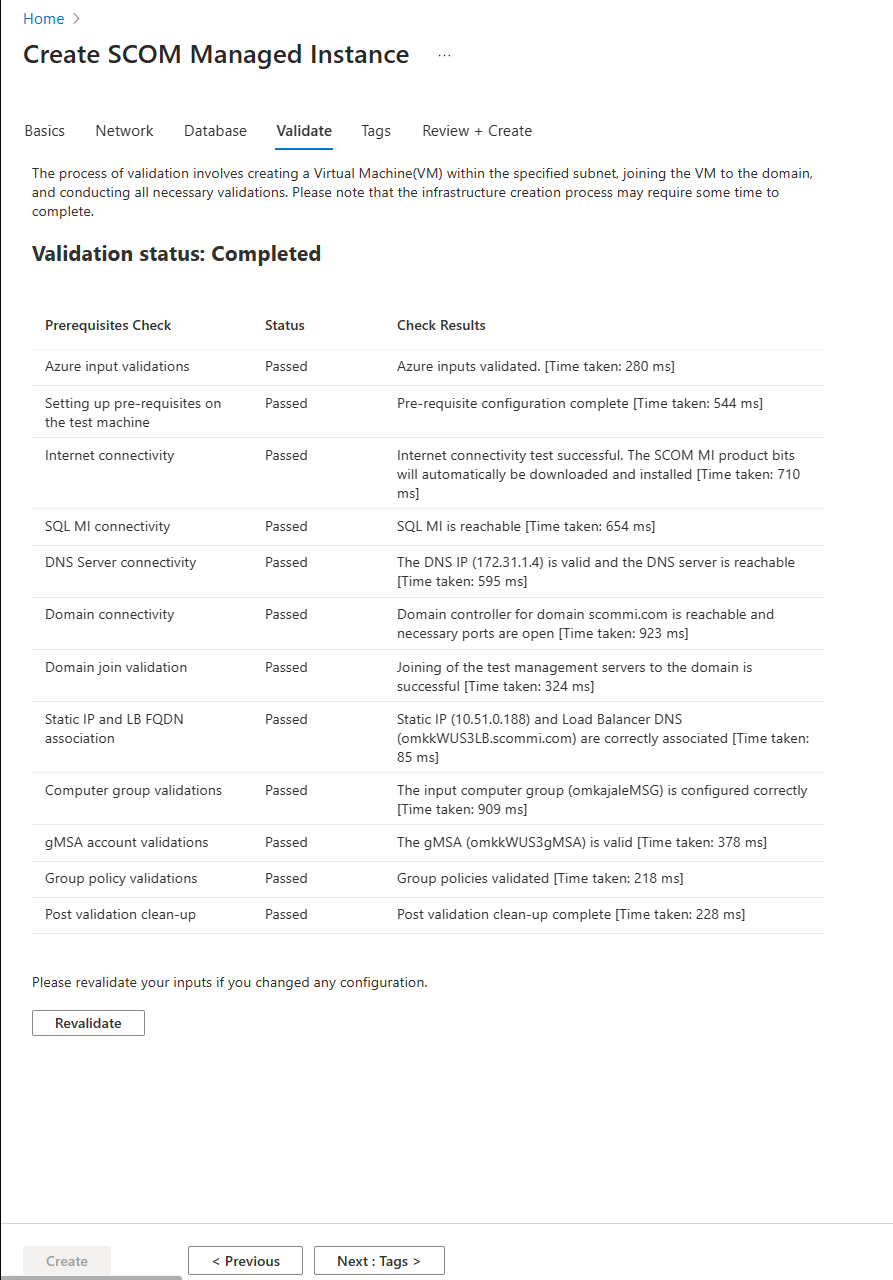 Schermopname van de validatiestatus: Voltooid.