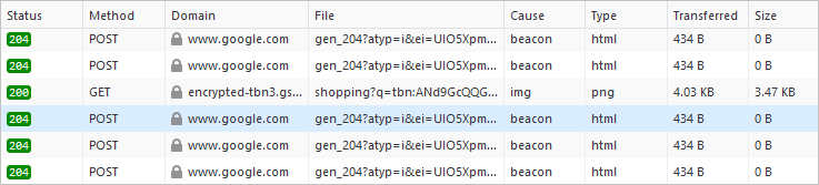 Schermopname van voorbeeld van resultaten van browsertracering.