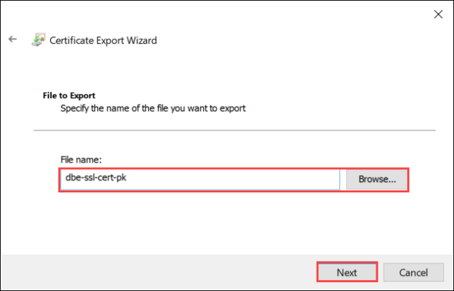 Schermopname van de voltooiingspagina van de wizard Certificaat exporteren voor een certificaat dat is geëxporteerd in DER-indeling. De knop Voltooien is gemarkeerd.