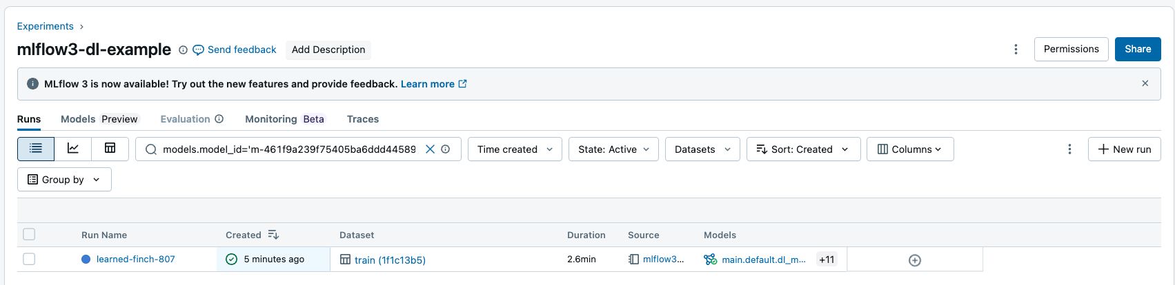Modeltracking UI search logged models by model ID.