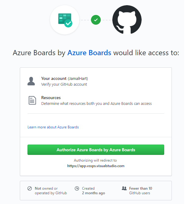 Schermopname van het dialoogvenster Autorisatie van Azure Boards.