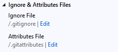 Schermopname van de knoppen Bewerken voor de genegeerde of kenmerkbestanden in Team Explorer in Visual Studio 2019.