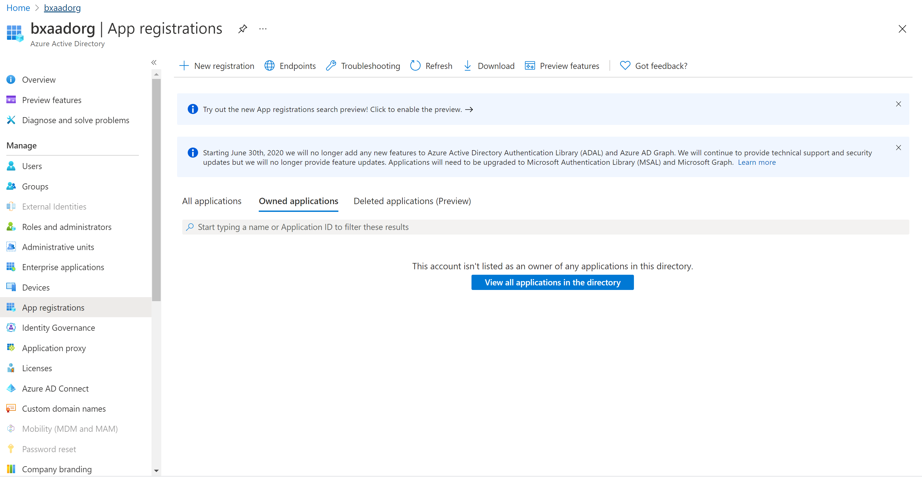 Schermopname van het venster nieuwe app-registratie.