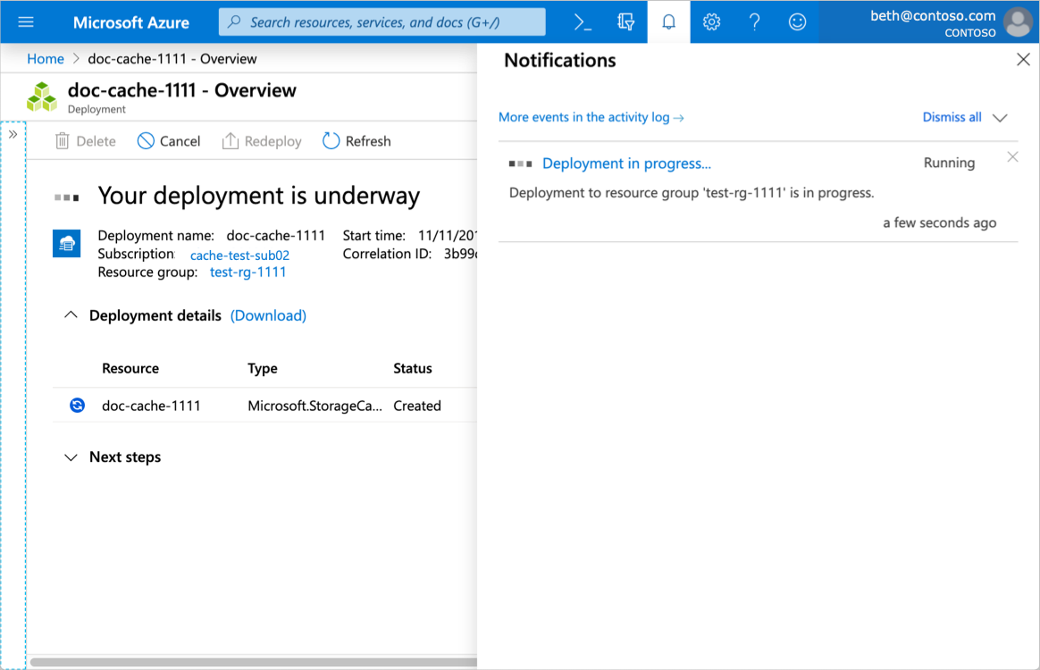 schermopname van cache-creatie 