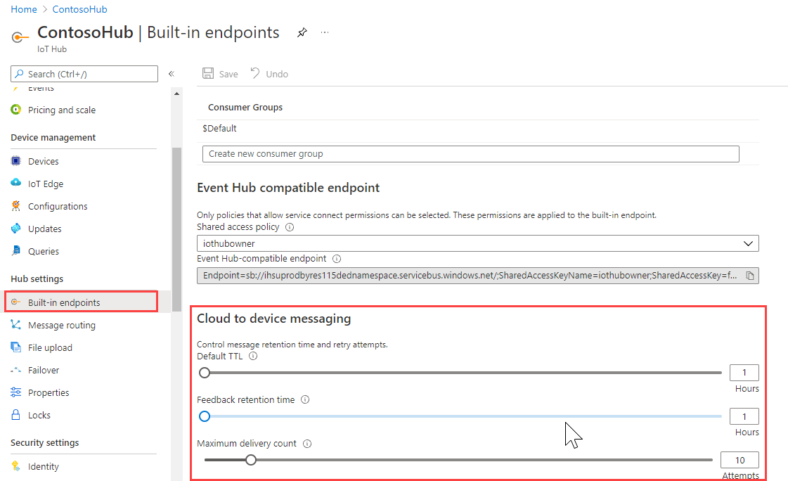 Configuratieopties instellen voor cloud-naar-apparaat-berichten in de portal