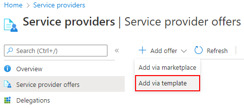 Schermopname van de optie Toevoegen via sjabloon in Azure Portal.