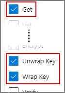 Schermopname van Azure Key Vault-machtigingen.