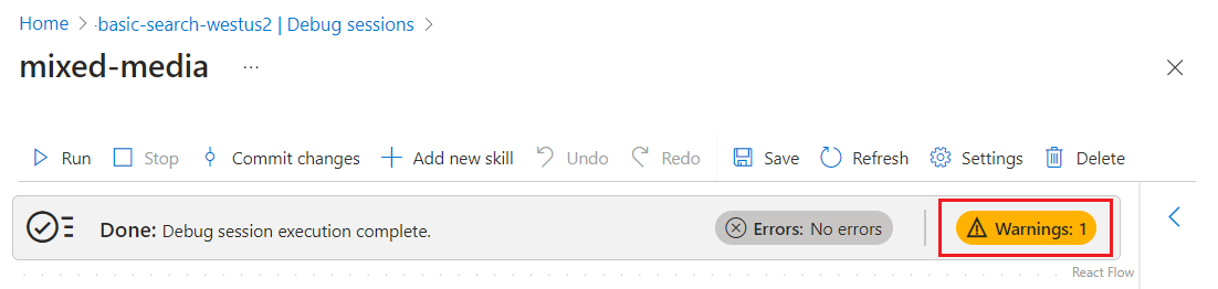 Schermopname van de fout- en waarschuwingsknoppen boven aan de pagina.
