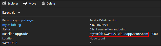 Overzichtsblade van Service Fabric in Azure Portal