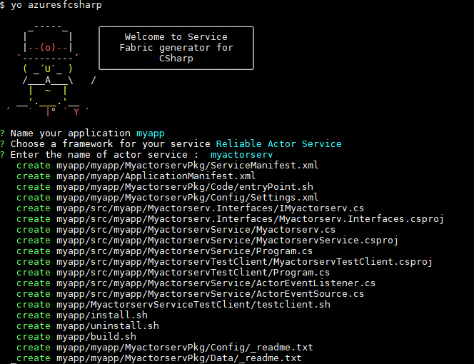 Service Fabric Yeoman-generator voor C#