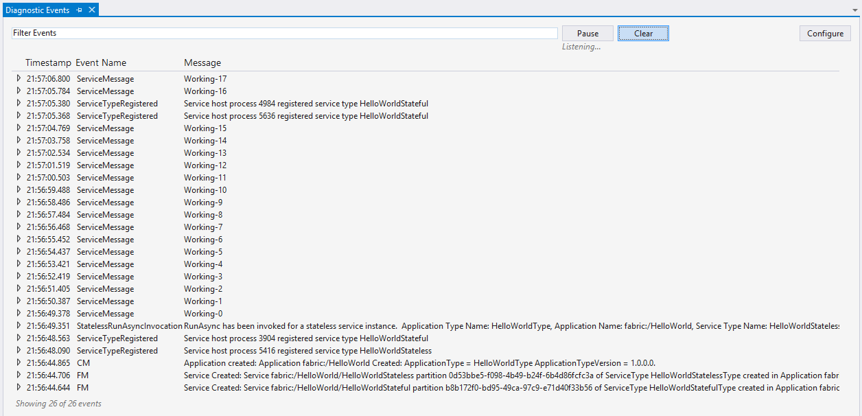 Diagnostische gebeurtenissen weergeven in Visual Studio