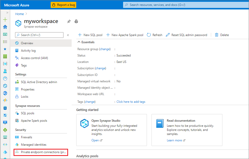 Azure Synapse werkruimte openen in Azure Portal