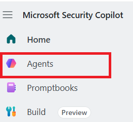 Image of Security Copilot agents from the menu