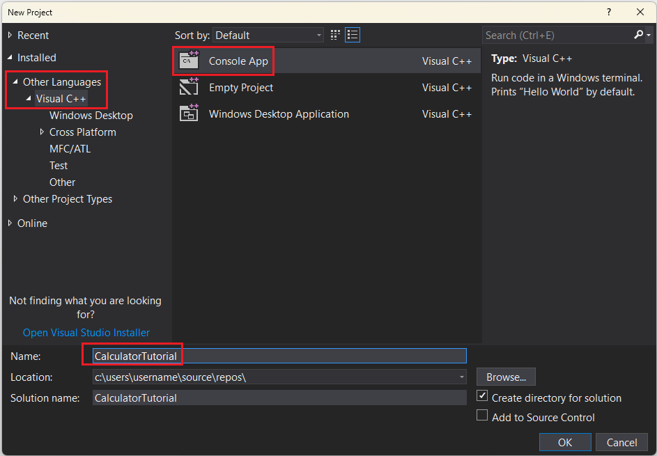 Schermopname van het dialoogvenster Nieuw project.
