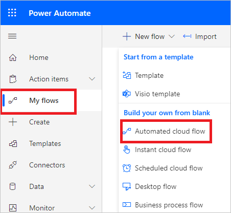 Power Automate: nieuwe stroom maken.