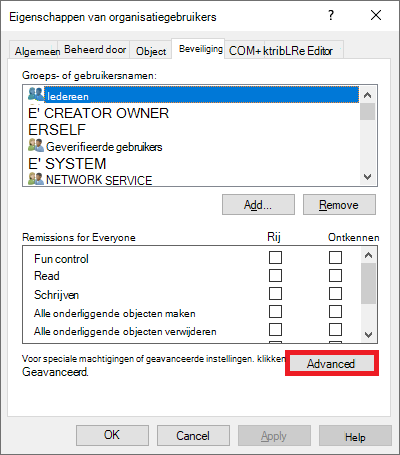Schermopname van de geavanceerde beveiligingsinstellingen.