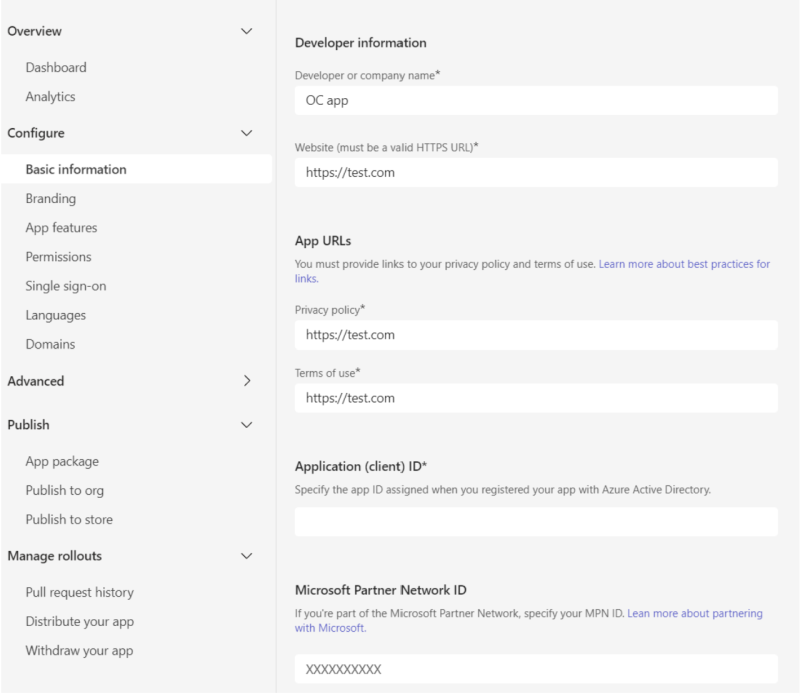 Weergave van het veld Applicatie-id in Ontwikkelaarsportal.