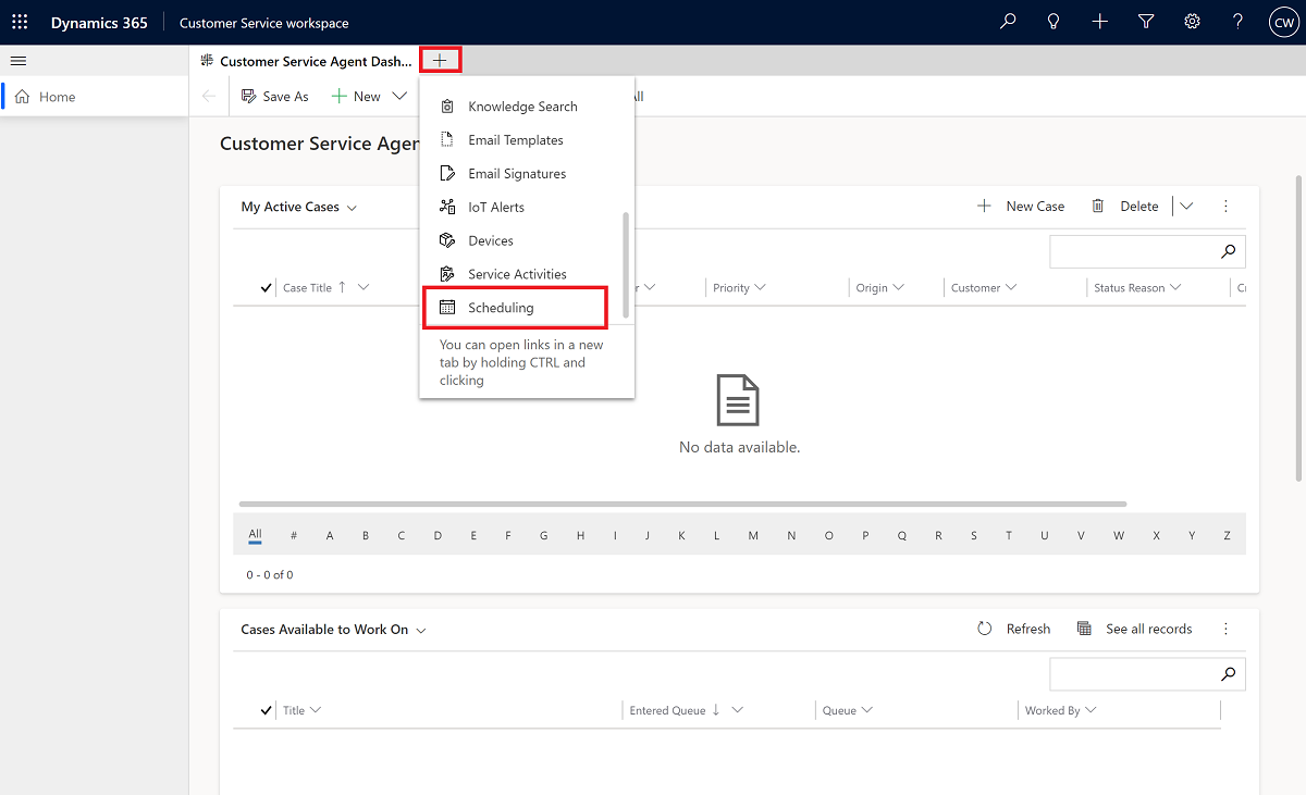 Toegang krijgen tot planning vanuit Customer Service workspace.