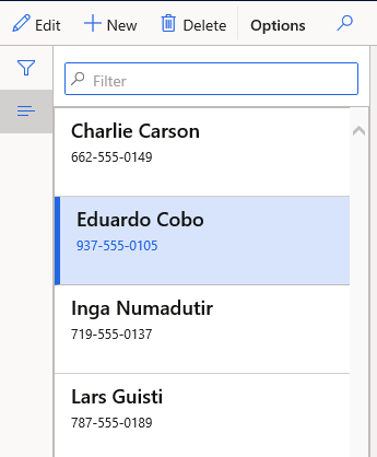 Screenshot of the navigation list in the side pane.