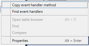 Screenshot of Copy event handler method on context menu.