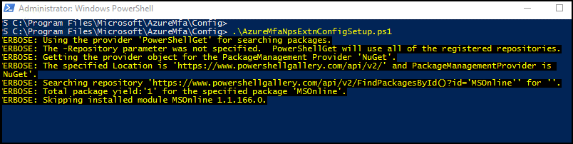 AzureMfaNpsExtnConfigSetup.ps1 uitvoeren in PowerShell