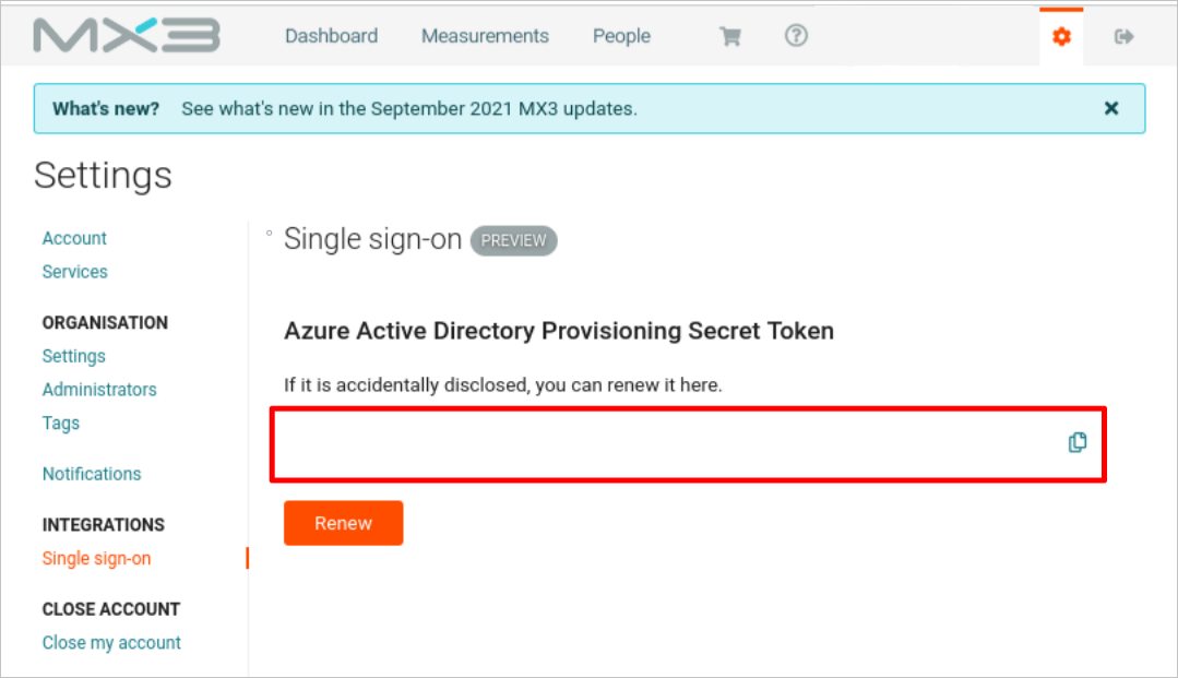 Schermopname van het geheime token van MX3 Diagnostics Verbinding maken or voor Azure AD.