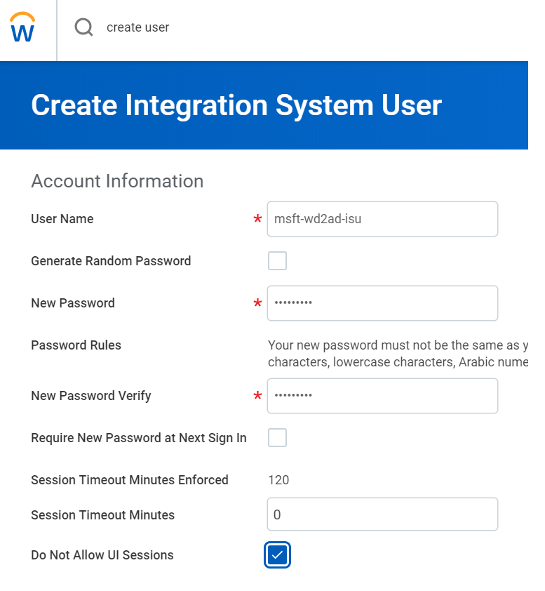 Schermopname van Create Integration System User.