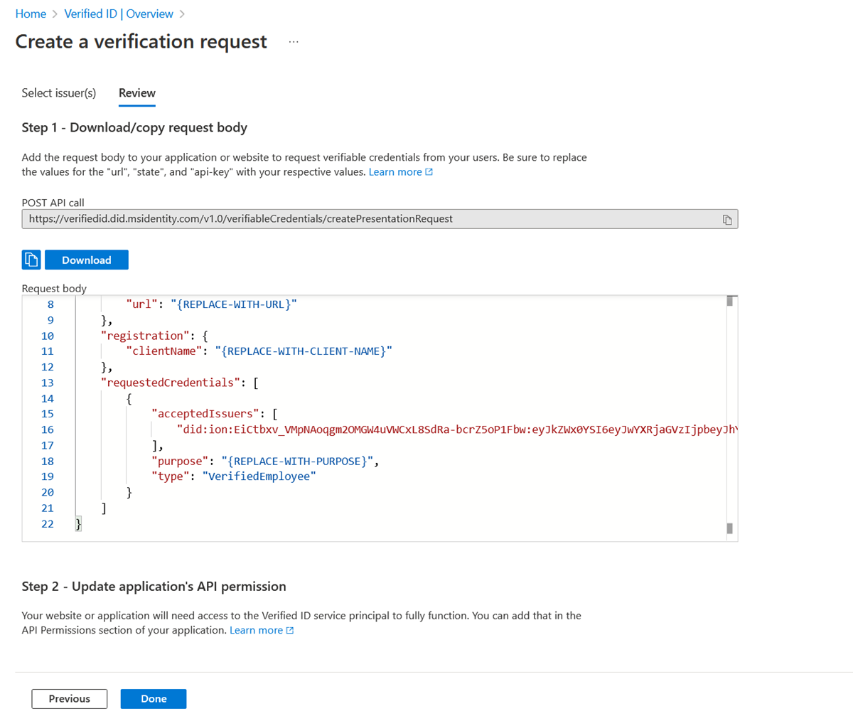 Schermopname van de details van de verlener van het geverifieerde id-netwerk.