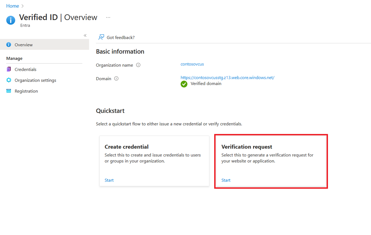 Schermopname van de quickstart van het Verified ID Network.