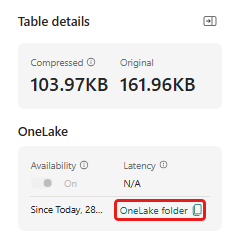 Schermopname van het kopiëren van het OneLake-pad.