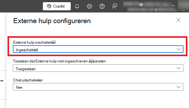 Een schermopname van het scherm tenantbeheer waar u Externe hulp kunt inschakelen.
