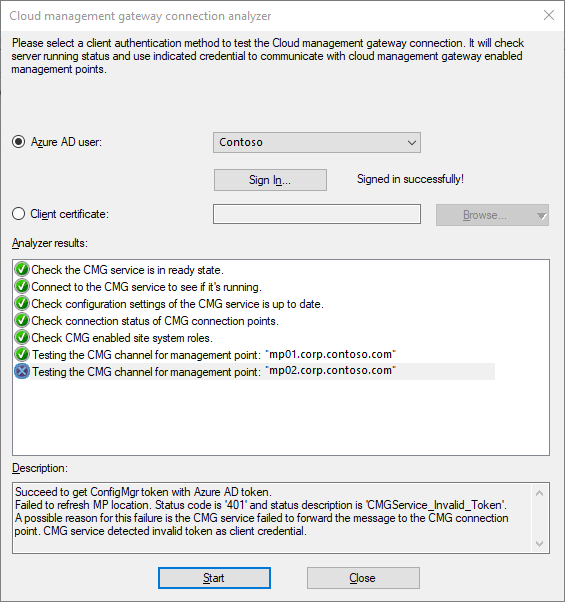 Voorbeelduitvoer voor de CMG-verbindingsanalyse (Cloud Management Gateway).