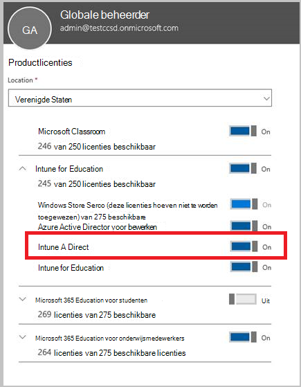 Schermopname van het instellen van een productlicentie