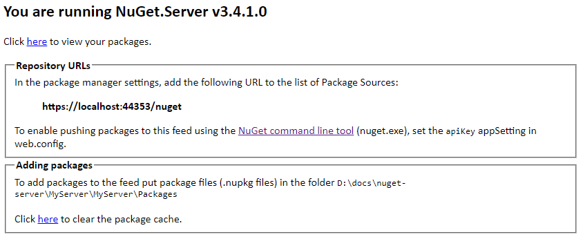 Standaardstartpagina voor een toepassing met NuGet.Server