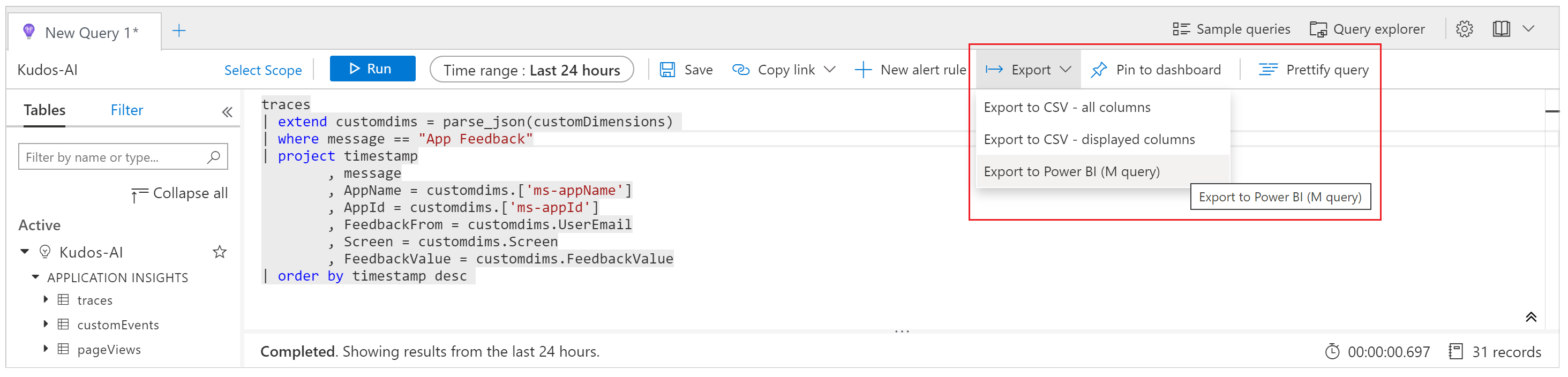 Exporteer Power BI-query.