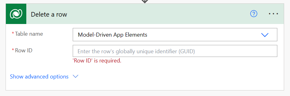 Verwijder een rijstroomactie met behulp van de Dataverse tabelrij voor het element voor de modelgestuurde app