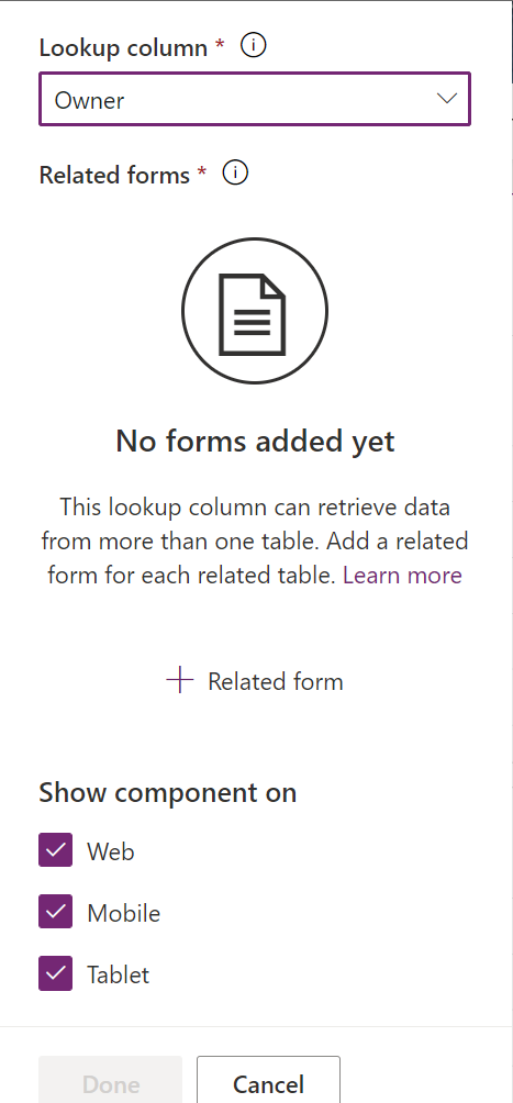 Form component-besturingselement toevoegen voor meerdere gerelateerde tabellen