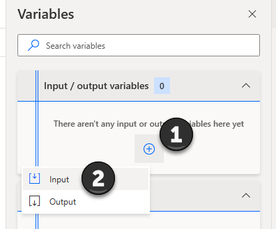 Schermafbeelding van gebruikersinterface voor het maken van variabelen in Power Automate Desktop.