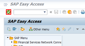 Schermafbeelding van het SAP Easy Access-venster met het vinkje naast het transactiecodeveld geselecteerd.