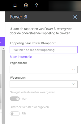 Schermopname van de eigenschappen van het nieuwe webonderdeel van SharePoint met de koppeling Power BI-rapport gemarkeerd.