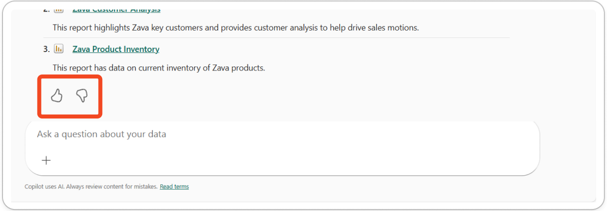 Schermopname van de knop om feedback over Copilotte geven.