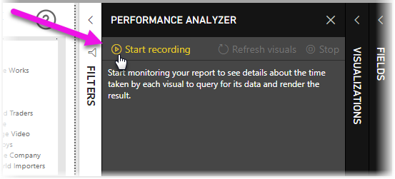 Schermopname van Performance Analyzer met de knop Opname starten gemarkeerd.