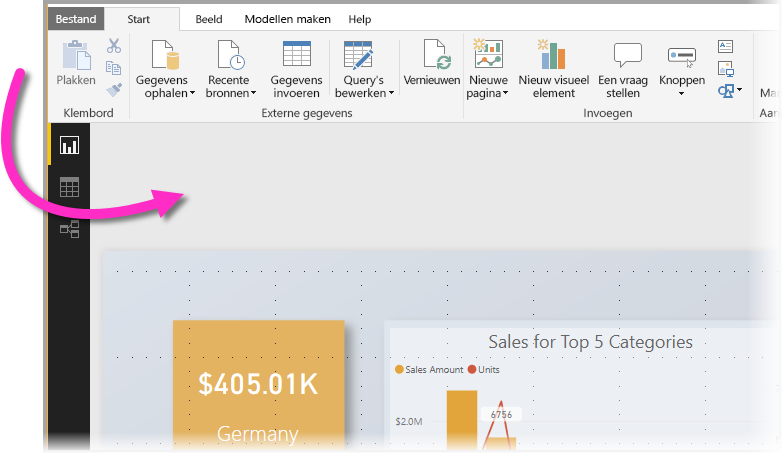 Screenshot of Power BI Desktop, highlighting the wallpaper area.