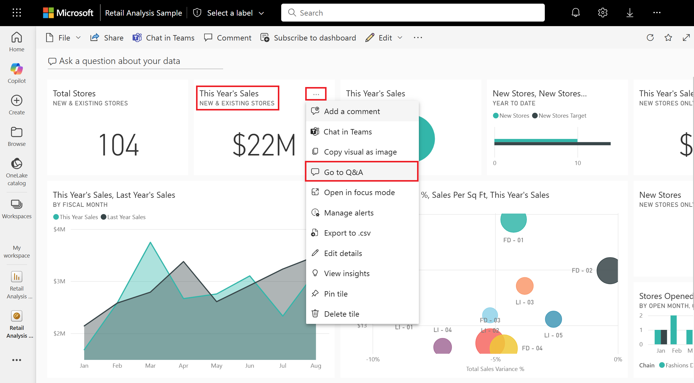 Screenshot showing This Year's Sales tile selected.