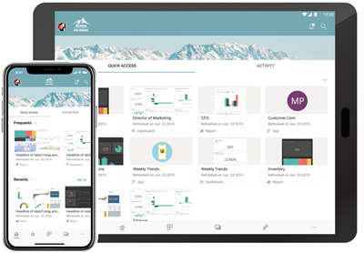 Schermopname van de mobiele Power BI-app die is geopend op een iPhone en iPad.