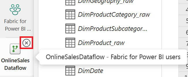 Schermopname van de knop Sluiten in Power Query Online.