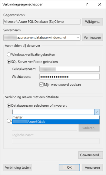 Screenshot showing Data source connection properties.